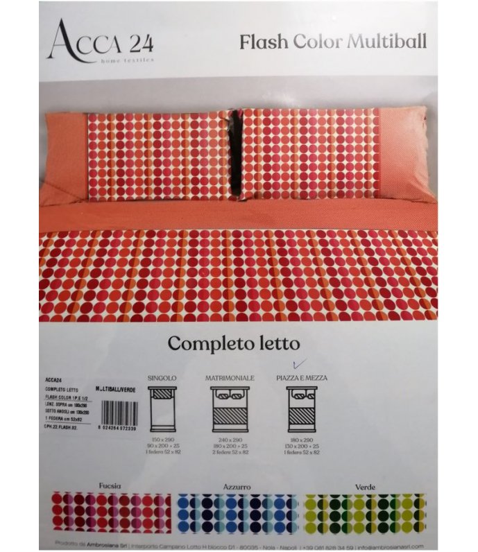 Acca24 Completo Letto 1 Piazza E Mezza In fresco Cotone Art. Flash Color 1P 1/2