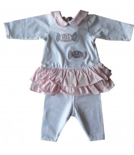Tender And Beautiful Set 2 Pieces Long Sleeves For Baby Girl In Cotton Art. 553