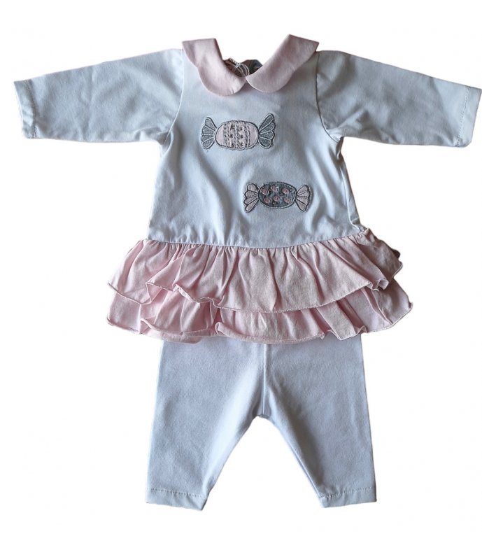 Tender And Beautiful Set 2 Pieces Long Sleeves For Baby Girl In Cotton Art. 553