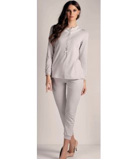 Lormar Pigiama Donna Manica Lunga in Pizzo Caldo Cotone 42123