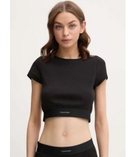 Calvin Klein Lv00qs7349-Ub1 Tshirt Donna Maglietta Mezza Manica Cotone Costina