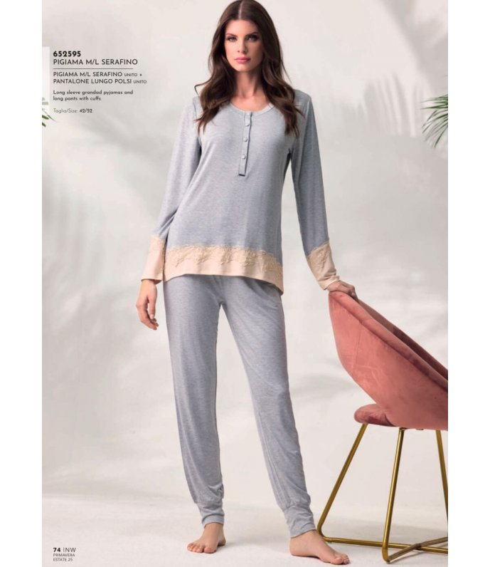 Lormar Pigiama Serafino Donna Manica Lunga in Viscosa 652595 Lormar Pigiama Serafino Donna Manica Lunga in Viscosa 652595