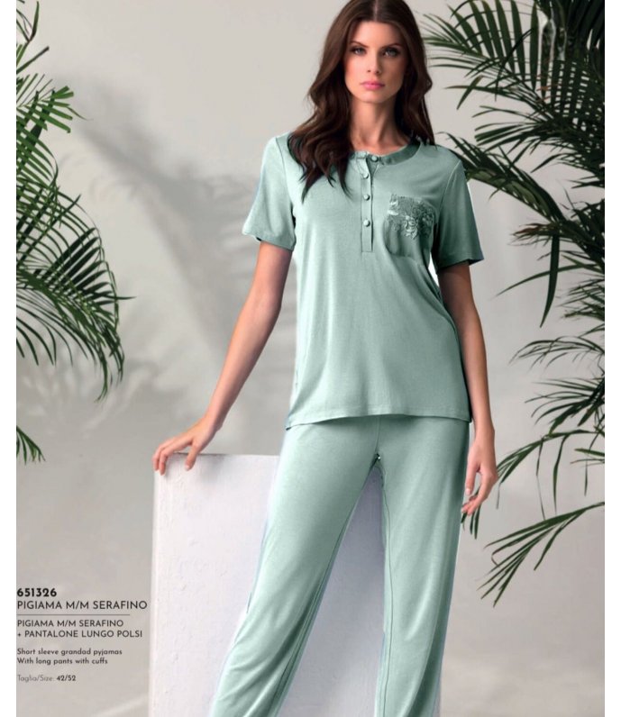 Lormar Women's Half Sleeve Pajamas In Viscose Art. 651326 Lormar Women's Half Sleeve Pajamas In Viscose Art. 651326