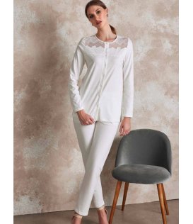 Lunatica Pigiama Donna Manica Lunga Aperto Avanti Fresco Cotone 51147